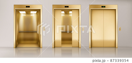 Office hallway with golden elevators Office hallway with golden elevators 87339354