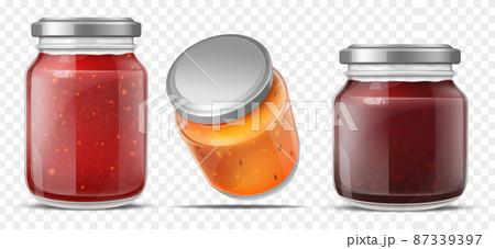 Jam jars, glass containers for fruit jelly set Jam jars, glass containers for fruit jelly set 87339397