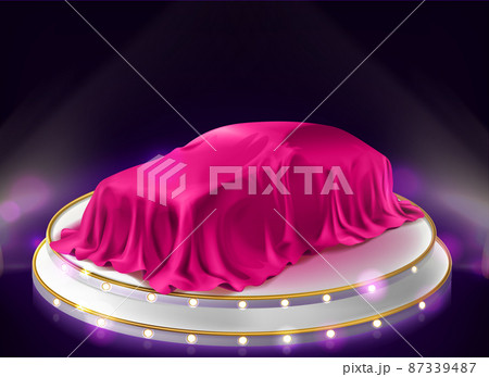 Car presentation, auto covered with veil on stage Car presentation, auto covered with veil on stage 87339487