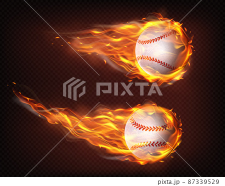 Flying in flames baseball balls realistic vector 87339529