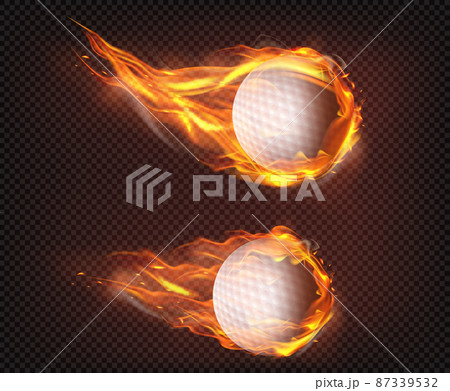 Golf balls flying in fire realistic vector Golf balls flying in fire realistic vector 87339532