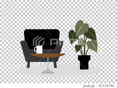 観葉植物とソファーのあるカフェのイラスト 87339746