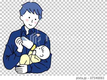 目を合わせてミルクをあげる父と赤ちゃん 87340081
