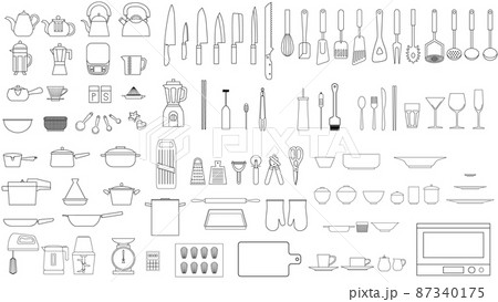 キッチン用品の線画アイコンイラスト キッチン用品の線画アイコンイラスト 87340175
