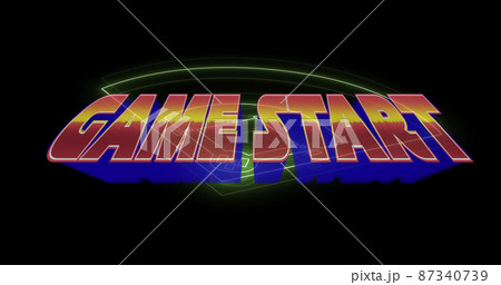 Image of game start text over neon sports stadium Image of game start text over neon sports stadium 87340739