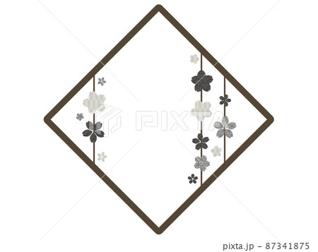 モノクロの和柄の桜とひし形のフレームのイラスト素材