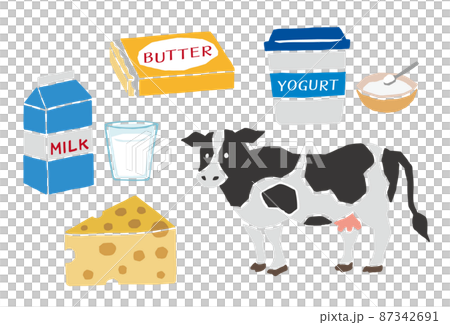 Dairy products retro vector illustration set 87342691