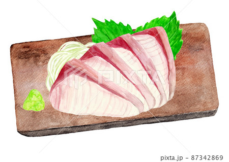 皿に盛り付けたブリ刺身イラストのイラスト素材