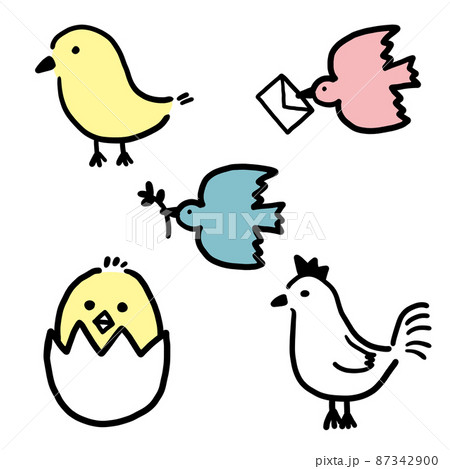 手描きの鳥のイラスト　色付き 87342900