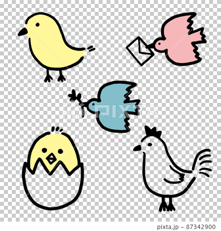 手描きの鳥のイラスト　色付き 87342900