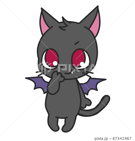悪魔風の可愛い黒猫のイラストのイラスト素材