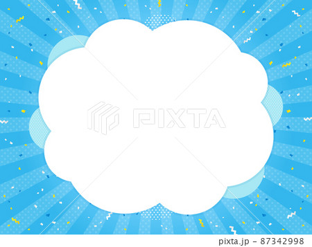 紙吹雪×集中線×ドットの水色フレーム素材（横向き） 87342998