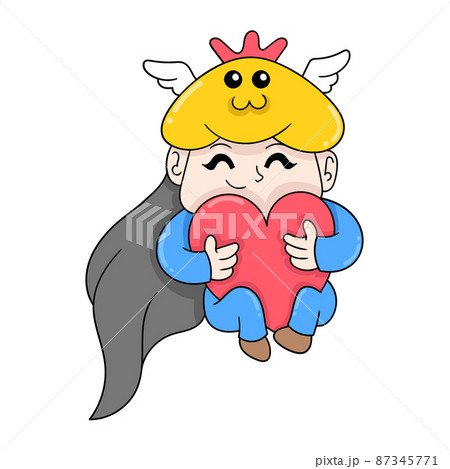 girl kid playing with dolls celebrating valentine, doodle icon image kawaii 87345771