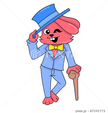 bunny wearing a cool and rich tuxedo, doodle icon image kawaii 87345773
