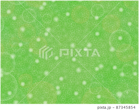 クローバーの花と葉の線画背景①(白線,背景緑) 87345854