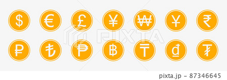 Vector golden coins with various currency symbols 87346645