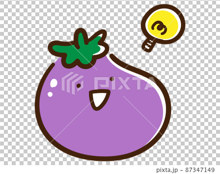 閃くポーズのナスのキャラクターのかわいい手書き風イラストのイラスト素材