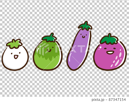 色々な種類のナスのキャラクターのかわいい手書き風イラストセット 87347154