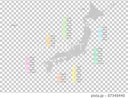 日本地図 地図 都道府県別パーツ 日本地図 地図 都道府県別パーツ 87348440