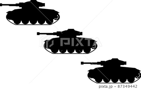 隊列を組んだ戦車のシルエットのイラスト素材 ベクター 隊列を組んだ戦車のシルエットのイラスト素材 ベクター 87349442