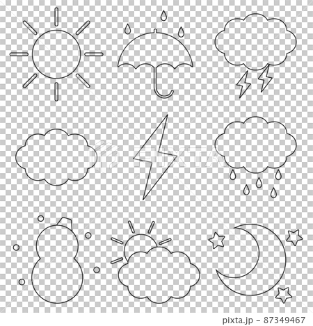 天氣圖標集單調線描 天氣圖標集單調線描 87349467