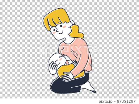Breast-feeding mom, comical handwritten person vector, simple coloring of line drawing Breast-feeding mom, comical handwritten person vector, simple coloring of line drawing 87351297