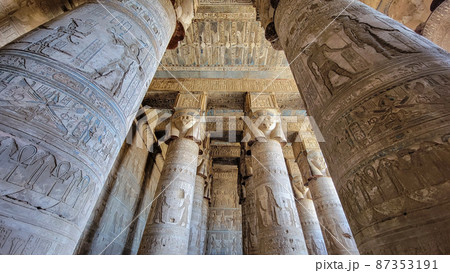 Dendera temple or Temple of Hathor. Egypt. Dendera, Denderah, is a small town in Egypt. Dendera Temple complex, one of the best-preserved temple sites from ancient Upper Egypt. 87353191