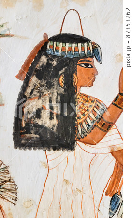 Luxor, Egypt: Corridor with ancient Egyptian inscriptions and hieroglyphs in a tomb. 87353262