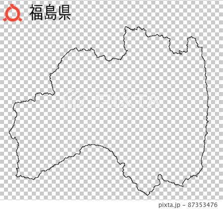 福島県　白地図イラスト　県章県名入り 87353476