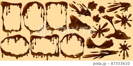 Set of melt chocolate drips, frames, splashes 87353610