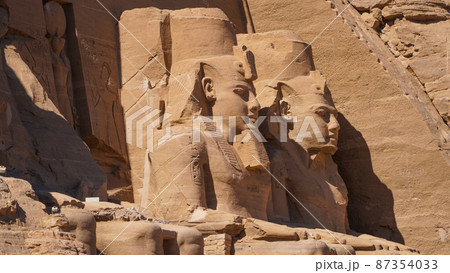 Aswan, Egypt : Great Abu Simbel temple of Pharaoh Ramses II in southern Egypt in Nubia next to Lake Nasser. 87354033