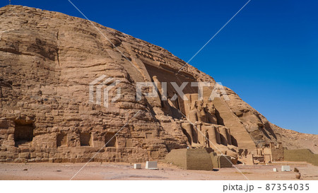 Aswan, Egypt : Great Abu Simbel temple of Pharaoh Ramses II in southern Egypt in Nubia next to Lake Nasser. 87354035