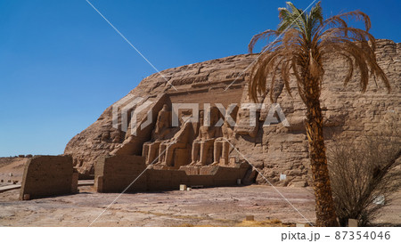 Aswan, Egypt : Great Abu Simbel temple of Pharaoh Ramses II in southern Egypt in Nubia next to Lake Nasser. 87354046