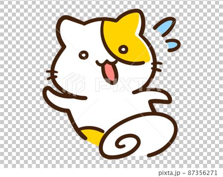 焦って逃げるかわいいねこのキャラクターの手書き風イラスト 87356271