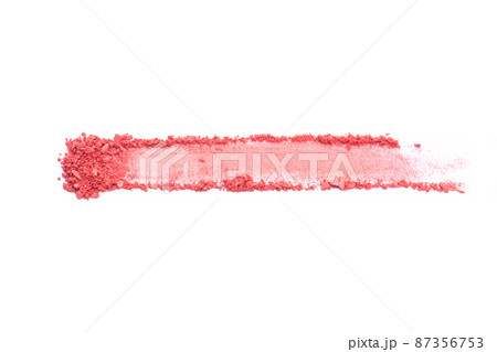 Crushed pink eyeshadow swatch isolated on white background. Sample of beauty make up cosmetics texture products. Crushed pink eyeshadow swatch isolated on white background. Sample of beauty make up cosmetics texture products. 87356753