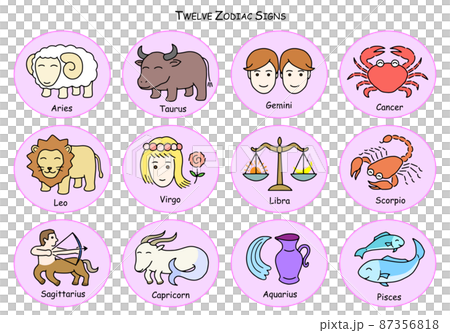 12星座　かわいいアイコン　ステッカー風　英語 87356818