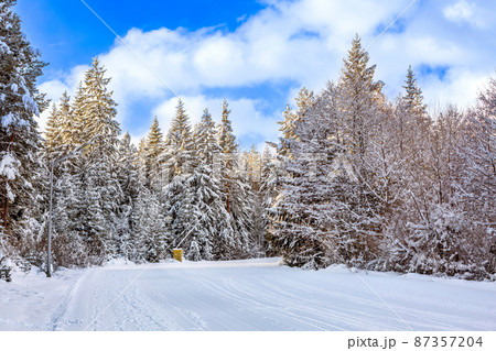 Ski resort Bansko, Bulgaria, groomed ski road Ski resort Bansko, Bulgaria, groomed ski road 87357204