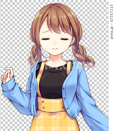 アニメ風の女性キャラクター 悲しみのイラスト素材 [87357215