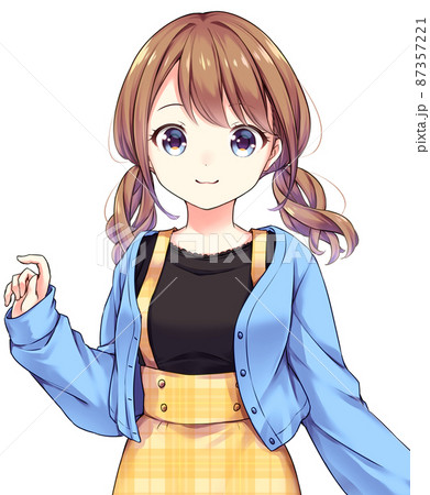 アニメ風の女性キャラクター 全身イラストのイラスト素材