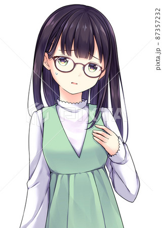 アニメ風の女性キャラクター 困り顔のイラスト素材