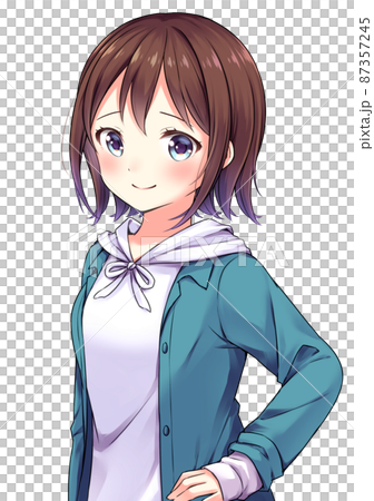 アニメ風女性キャラクターイラスト アニメ風の女性キャラクター 照れ顔のイラスト素材 [87357245