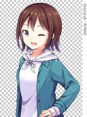 アニメ風の女性キャラクター ウインクのイラスト素材