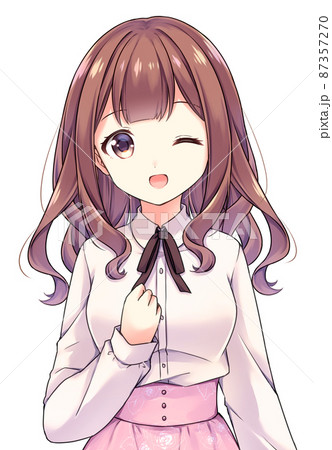 アニメ風女性キャラクターイラスト アニメ風の女性キャラクター ウインクのイラスト素材 [87357270] - PIXTA