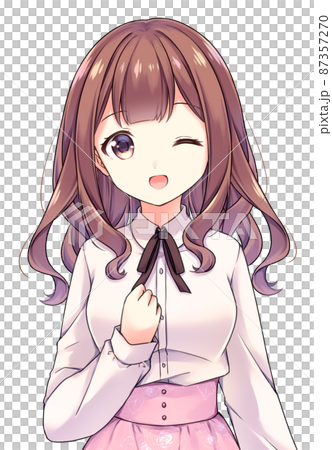 アニメ風女性キャラクターイラスト アニメ風の女性キャラクター ウインクのイラスト素材 [87357270] - PIXTA