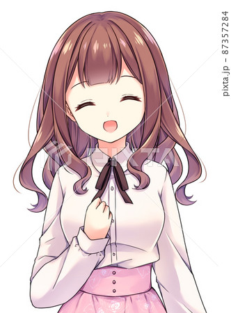 anime girl smiling with brown hair