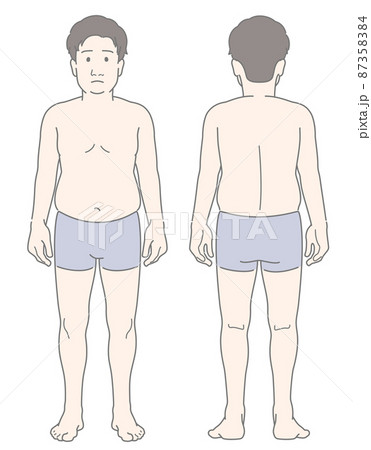 男性 若い 全身 体型 ぽっちゃり メタボ 前後 正面 背面 セット 87358384