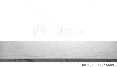 Empty marble surface isolated on white. Mockup for design 87358809