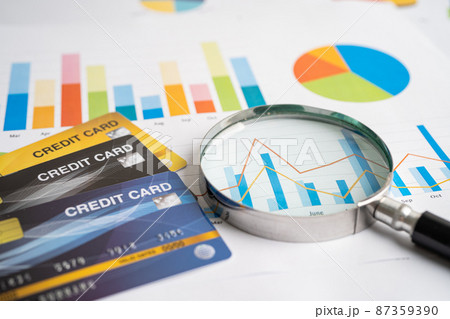 Credit card on chart and graph paper. Finance development, Banking Account, Statistics, Investment Analytic research data economy, Stock exchange trading, Business company concept. 87359390