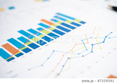 Charts Graphs paper. Financial development, Banking Account, Statistics, Investment Analytic research data economy, Stock exchange Business office company meeting concept. 87359391