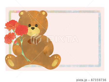 母の日 テディベアとカーネーションのかわいいイラストのイラスト素材